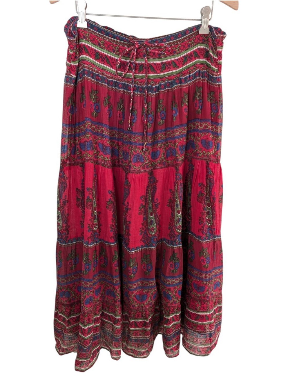 Coline Bohemian Red Floral Tiered Maxi Skirt Large/XL
